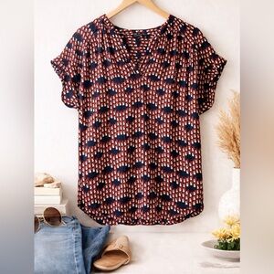 Banana Republic Navy & Rust Geometric Short Sleeve Blouse